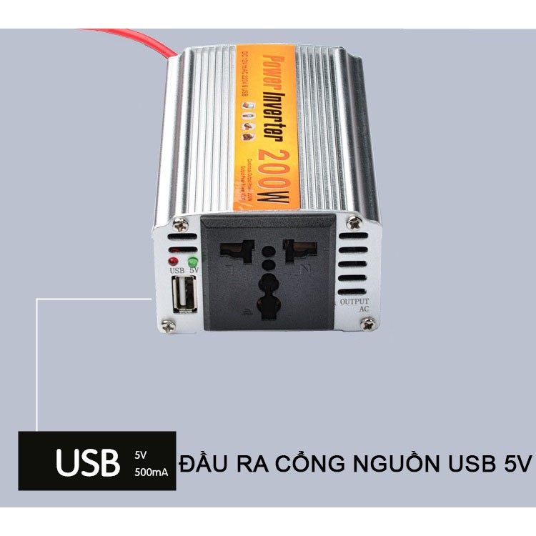 BỘ CHUYỂN ĐỔI NGUỒN ĐIỆN 12V SANG AC 220V CÔNG SUẤT 200W CHO XE Ô TÔ CAO CẤP