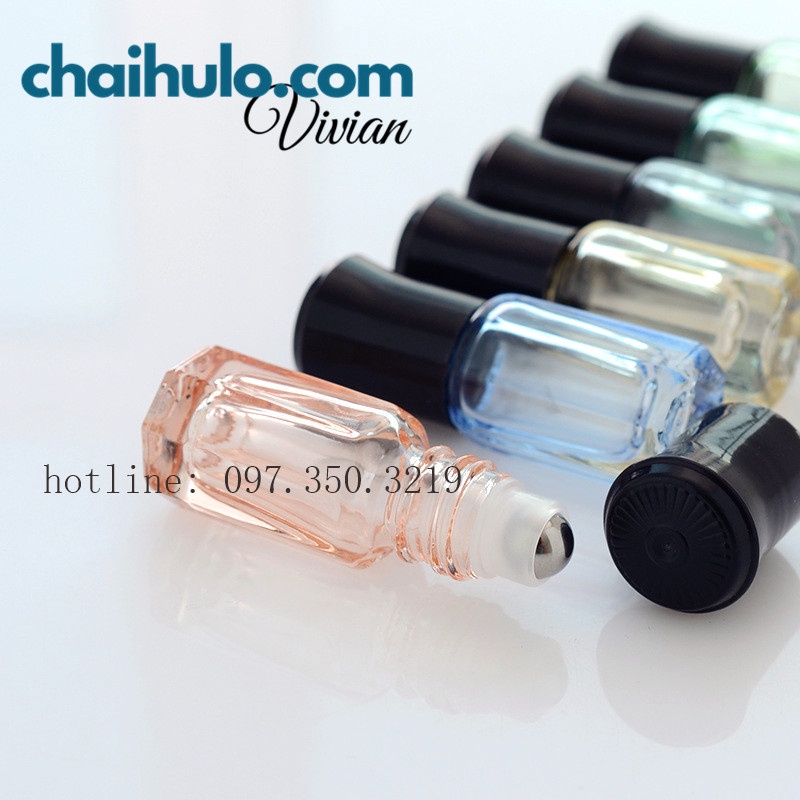 3ml - Chai bi lăn thuỷ tinh đầu bi sắt, chai chiết nước hoa cao cấp nhiều màu