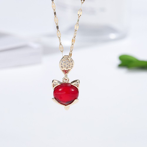 Dây Chuyền Hồ Ly Đá Nhân Tạo Màu Đỏ Titan Ko Đen TT 3324