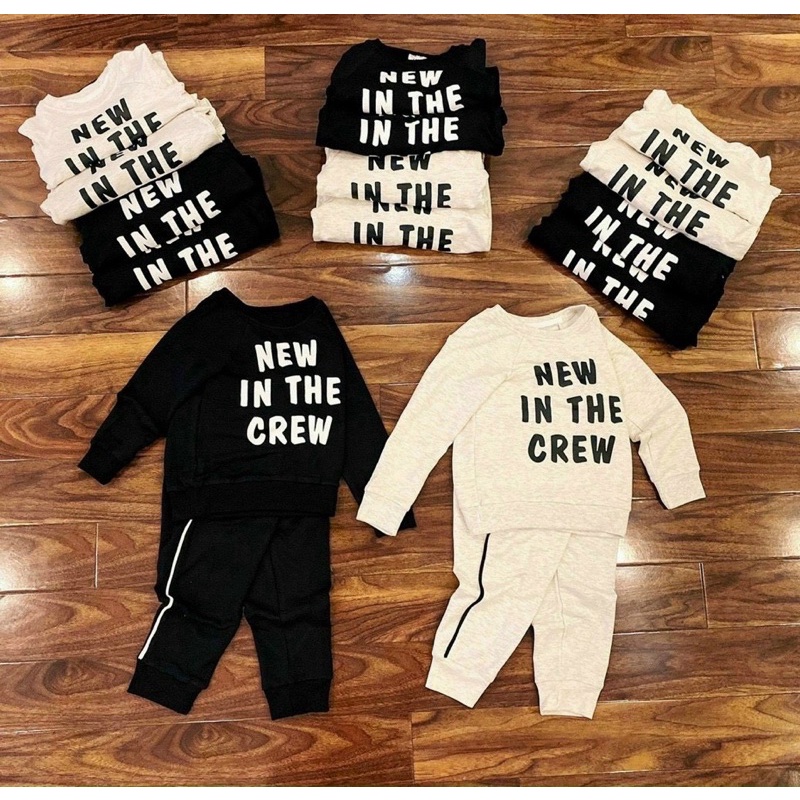 Set bộ quần áo xuất dư crew nỉ da cá trắng/ đen cho bé trai bé gái