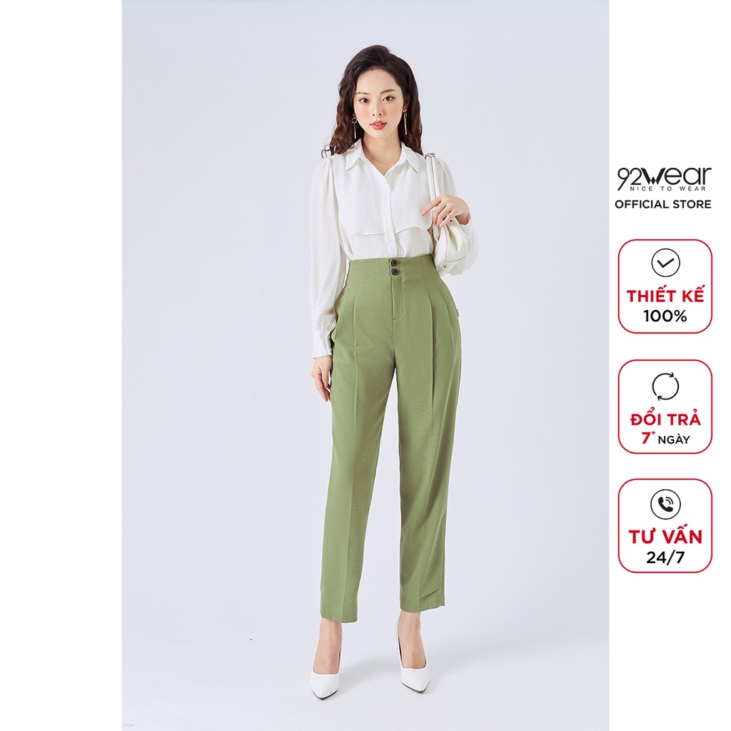 Quần tây baggy nữ 92WEAR thiết kế cạp liền công sở trẻ trung hiện đại QGA1716