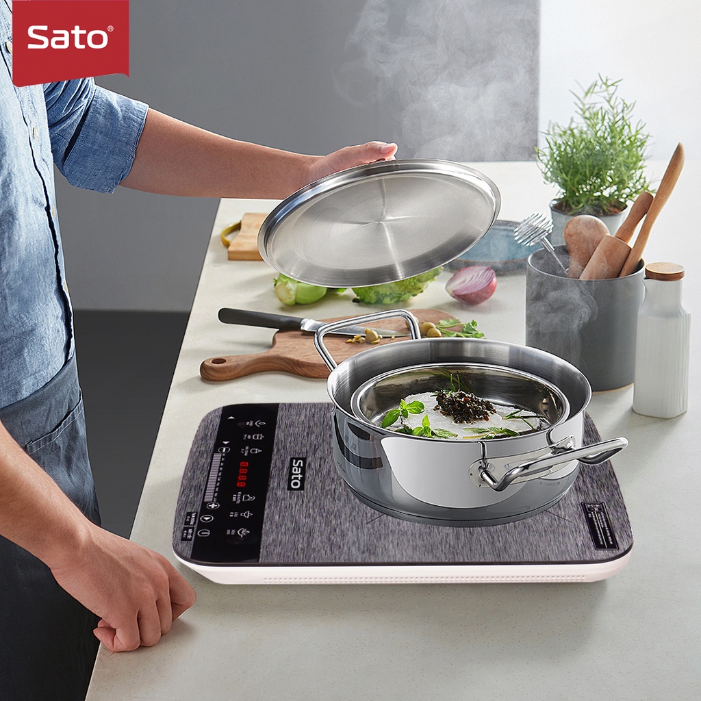Bếp điện từ mini Sato BT044 mặt kính cường lực Sapphire cao cấp