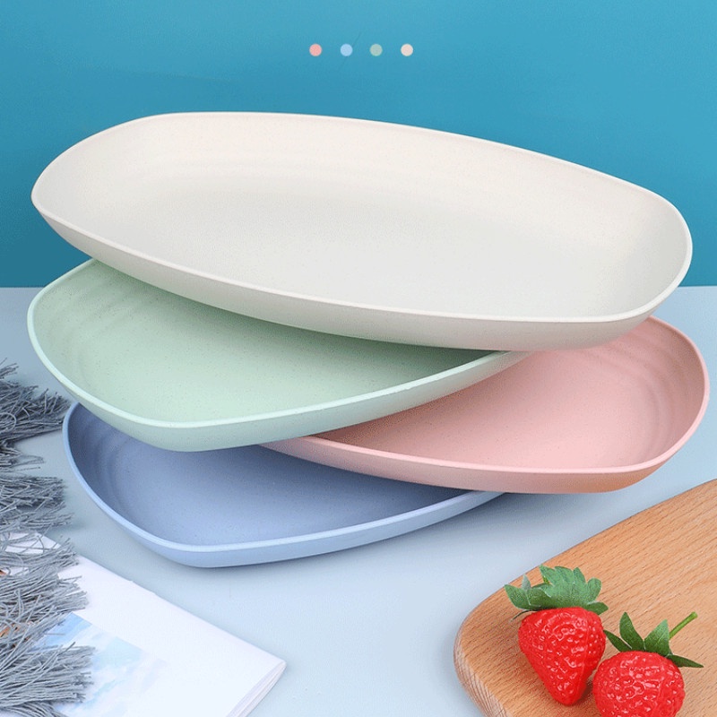Dĩa nhựa lúa mạch hình oval đựng thức ăn, đĩa nhựa lúa mì đẹp cao cấp 4 màu pastel xinh xắn 29cm