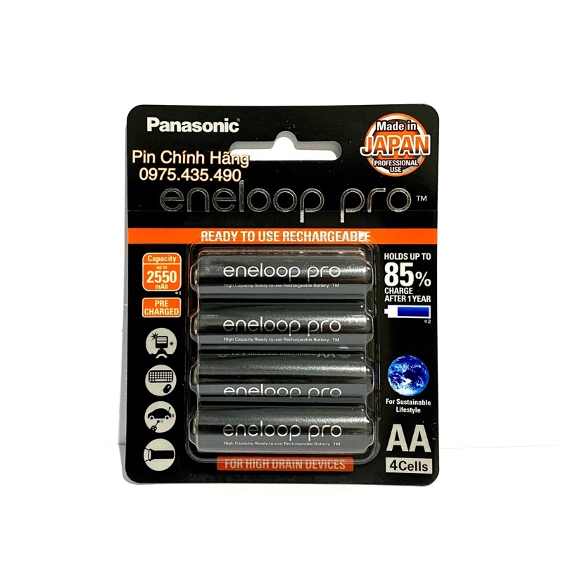 Pin Sạc AA Eneloop Pro Panasonic BK-3HCCE/4BT Made in Japan Vỉ 4 Viên