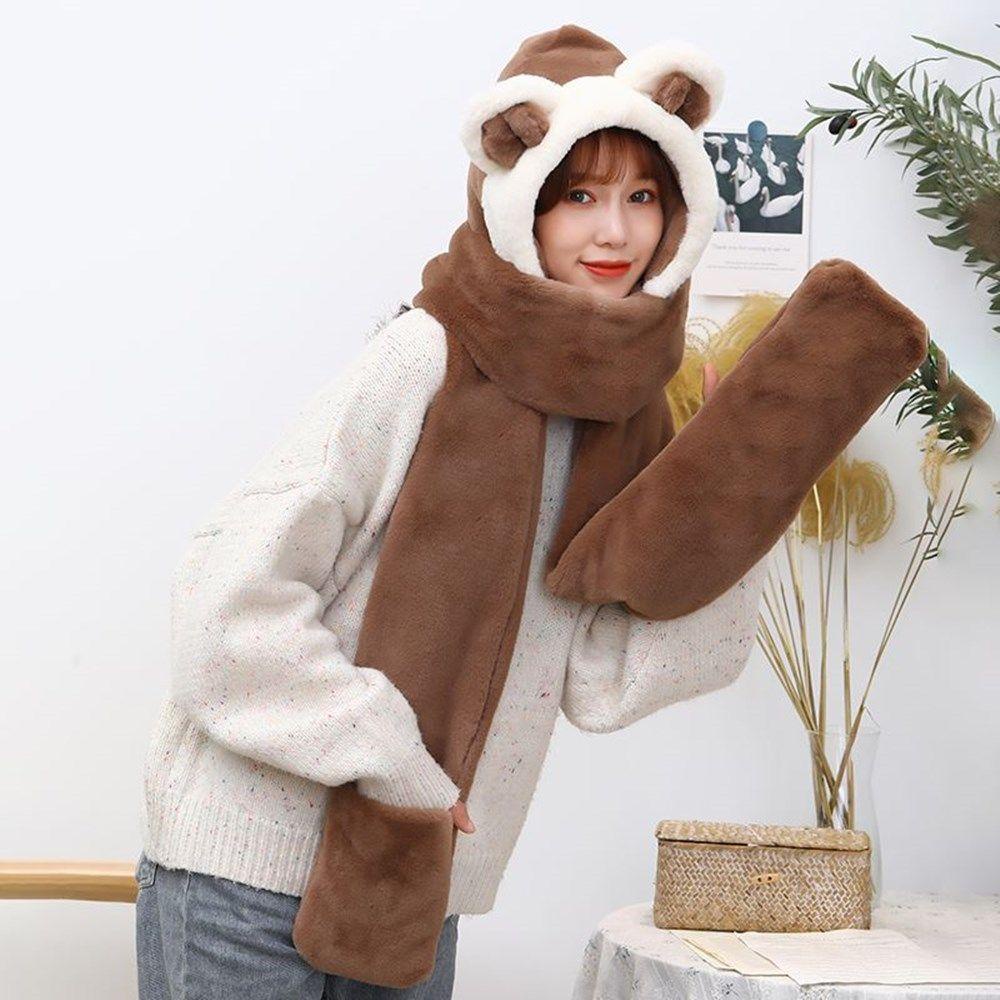 EUTUS Mũ Lông Thỏ Giả Hình Gấu Dễ Thương