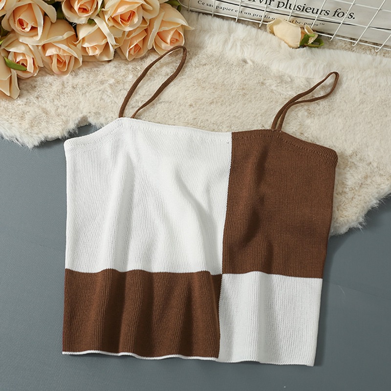 Áo Hai Dây Dáng Ôm Kẻ Sọc Màu Sắc Tương Phản Phong Cách Hàn Quốc