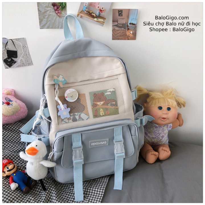 Cặp đi học nữ nhiều ngăn dễ thương, tặng 2 ảnh và 3 sticker như hình G247 - BaloGigo