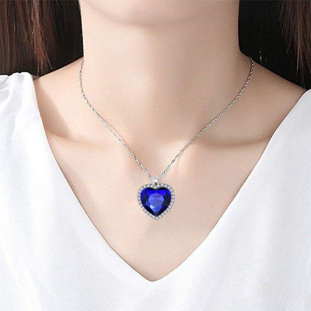 Dây Chuyền Mặt Hình Trái Tim Đính Pha Lê Xanh Dương