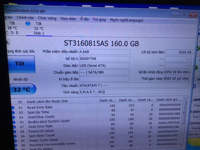 Ổ cứng PC, máy tính để bàn 160gb đã test bằng 3 phần mềm, không bad, không sector sức khoẻ 100%