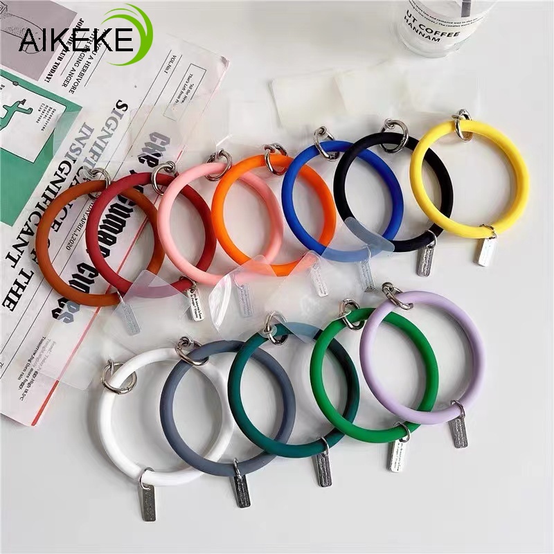 Dây Đeo Điện Thoại Bằng Silicon Mềm Màu Kẹo Macaroon Có Móc Khóa Chống Thất Lạc