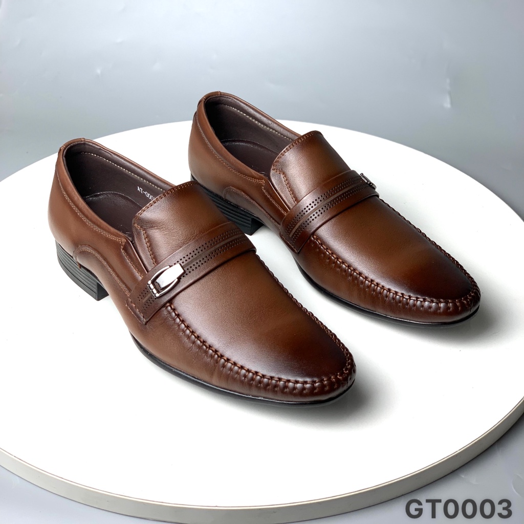 Giày công sở nam cao cấp BQ ❤️FREESHIP❤️ Giày tây lười da bò đai ngang may mọi đế đúc cao su GT0003