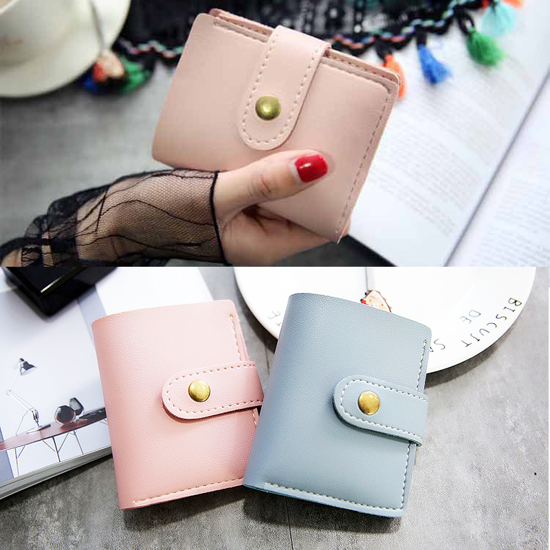 Ví da PU mềm nhỏ dáng ngắn phối nút phong cách Hàn Quốc | BigBuy360 - bigbuy360.vn