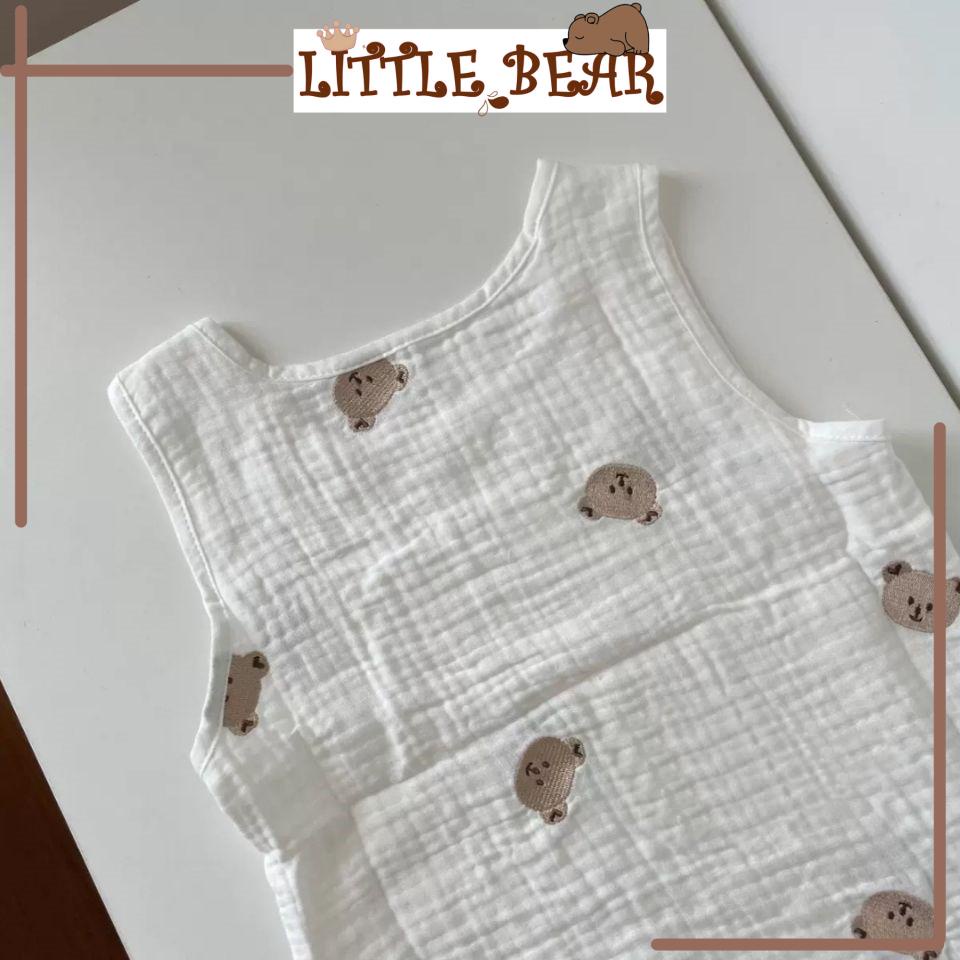Túi Ngủ Sợi Gạc Phong Cách Hàn Quốc Thêu Hình Cute Bear 100% Organic Cho Bé - Little Bear