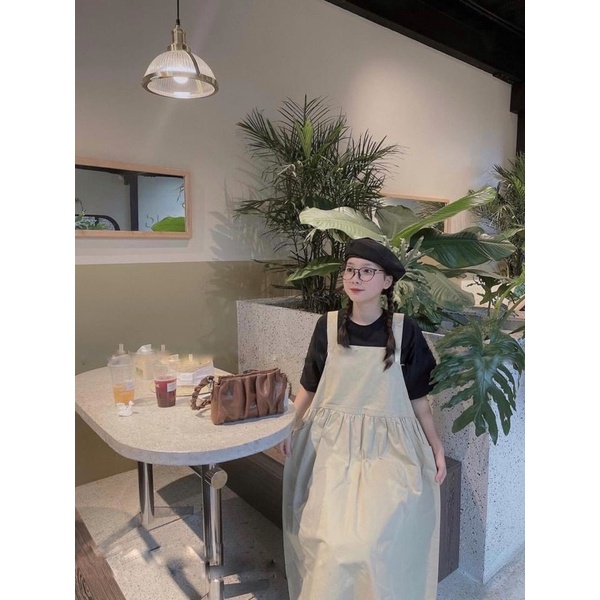 Váy Yếm Bánh Bèo Chất Đũi 3 Màu Đen Nâu Kem Ulzzang Hàn Quốc