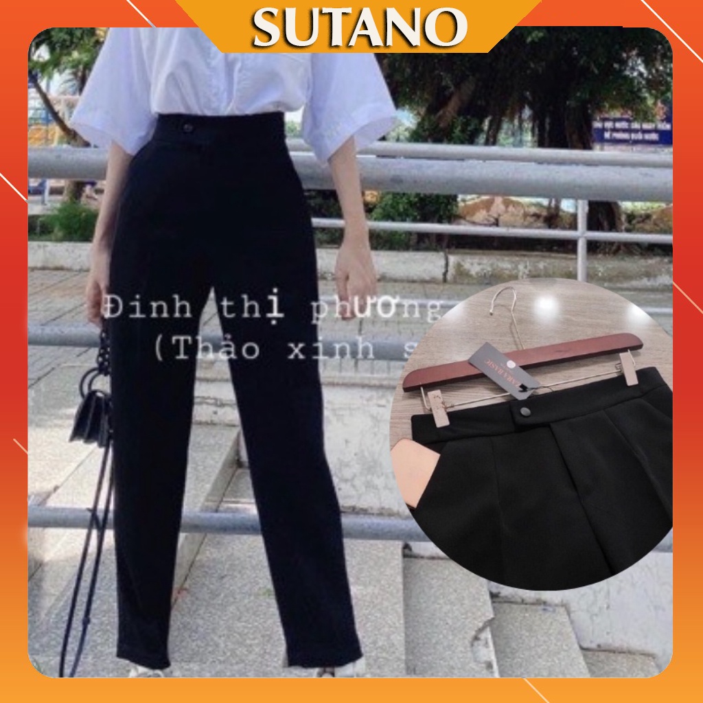 Quần baggy cúc lệch ống suông SUTANO, quần tây khuy lệch lưng cao kiểu dáng công sở màu đen cho nữ Q76