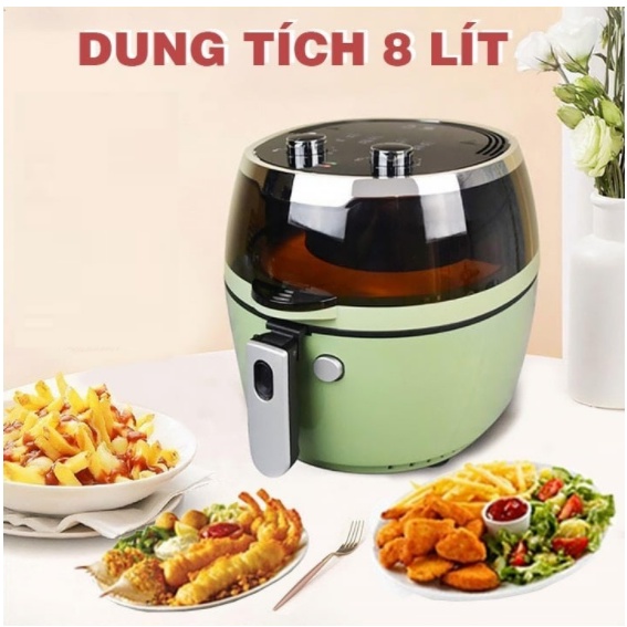 Nồi chiên không dầu Nineshield 8 lít nhìn xuyên thấu đồ ăn bên trong, lỗi 1 đổi 1, bảo hành 12 tháng