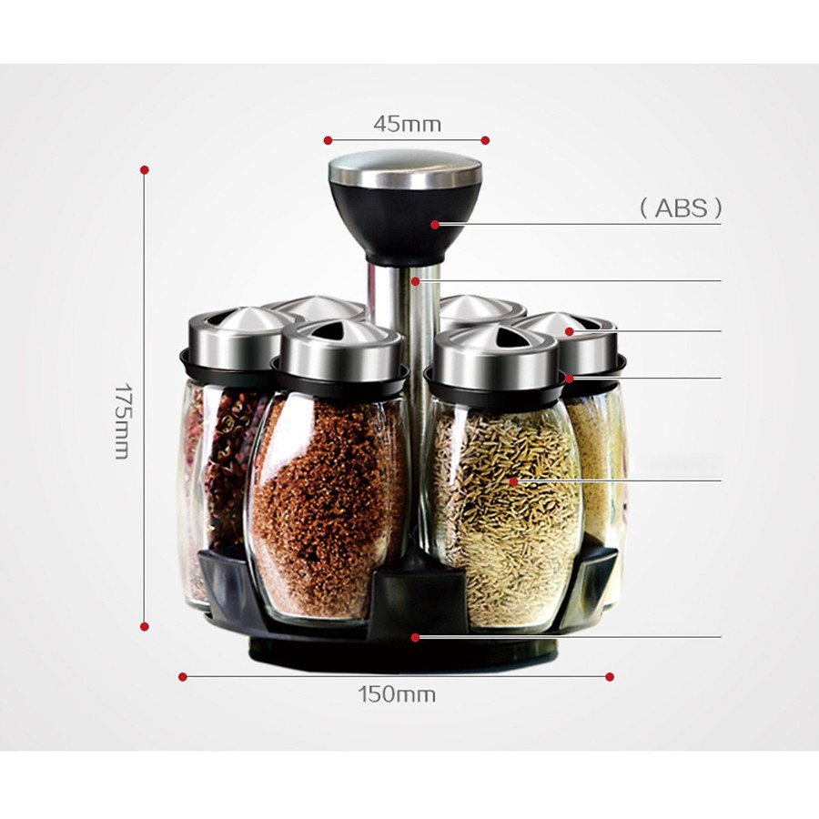 [CHÍNH HÃNG]Bộ 6 lọ đựng gia vị thủy tinh kèm giá để xoay 360 độ | BigBuy360 - bigbuy360.vn
