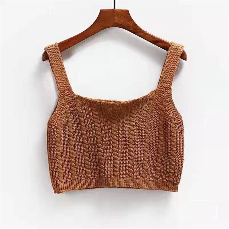 Áo Croptop Hai Dây Dệt Kim Cổ Vuông Thời Trang Cho Nữ