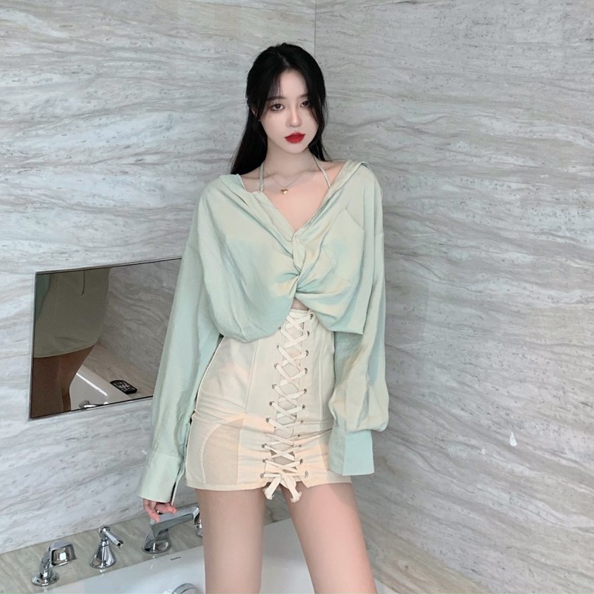 Chân váy chữ a đan dây nữ mini Emilyshop