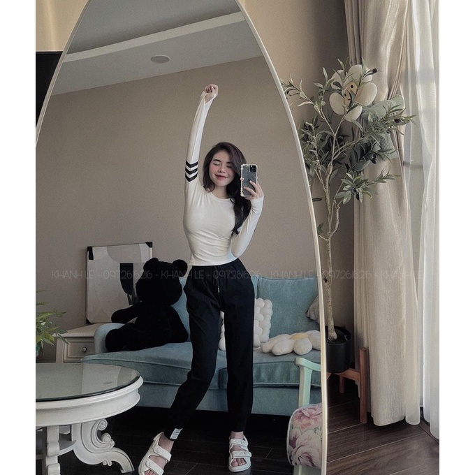 Set Bộ Nữ Dài Tay Áo Thun Dài Tay Mix Quần Cạp Chun Bo Gấu Freesize