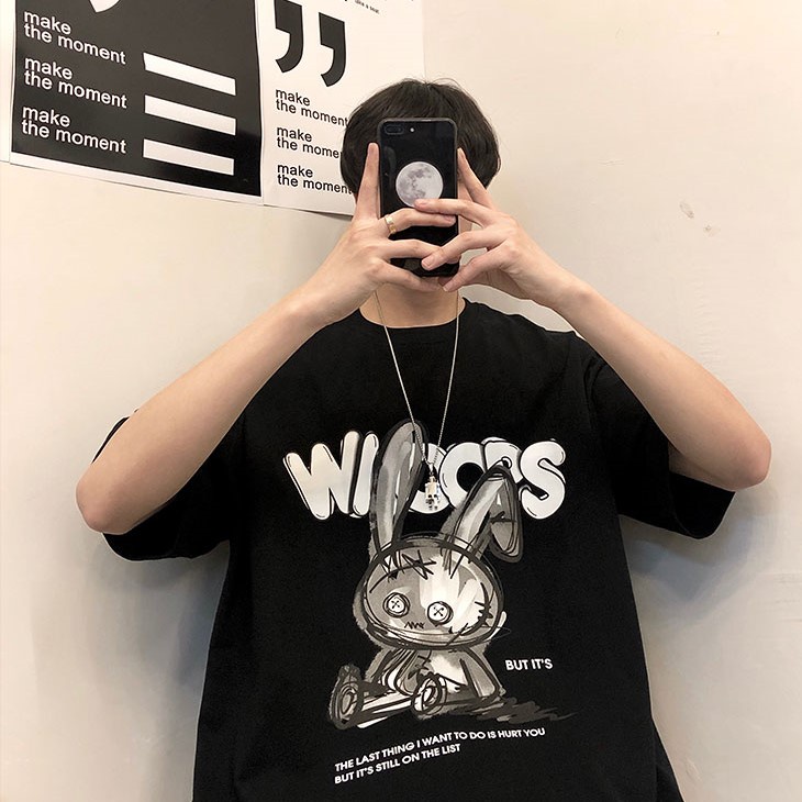 Áo Thun Tay Lỡ Hình Con Thỏ Ngỗ Nghĩnh , Phông Phom Thụng Phong Cách Unisex Dành Cho Nam Nữ