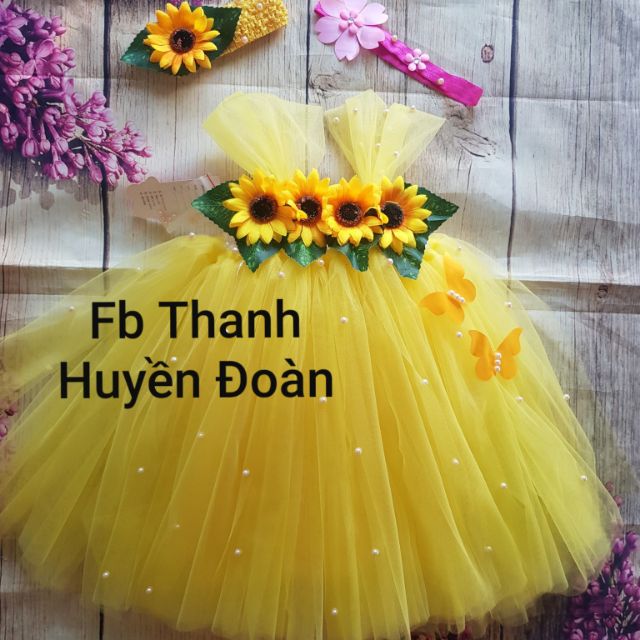Váy hoa hướng dương-tay thường-đính hạt