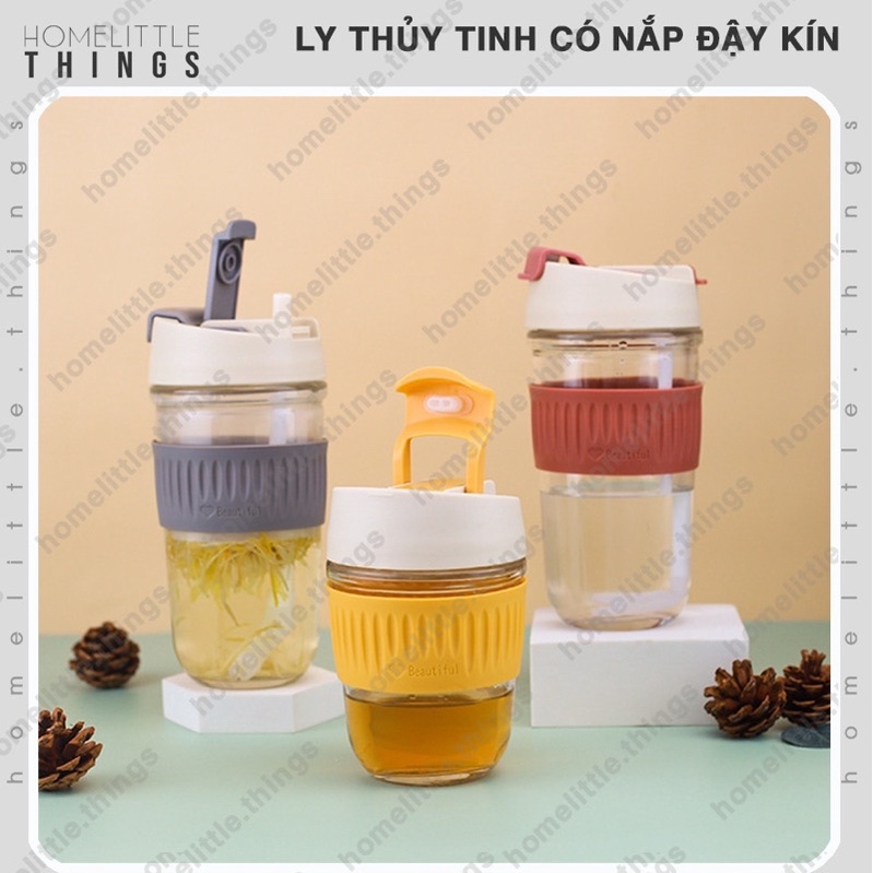 Bình, ly, cốc thủy tinh đựng nước có nắp đậy kín mang đi 540ml