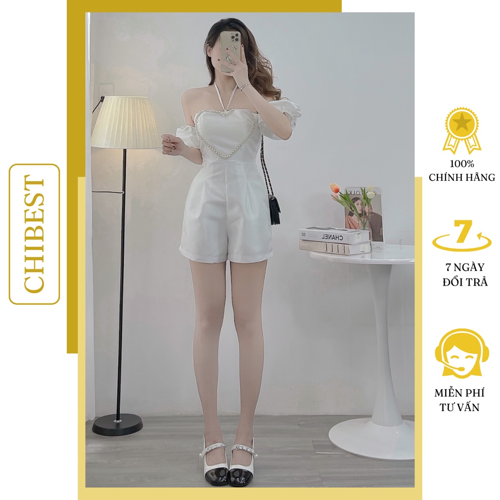Yếm short cup ngực phối đá hình trái tim dây cổ yếm CHIBEST HJB81
