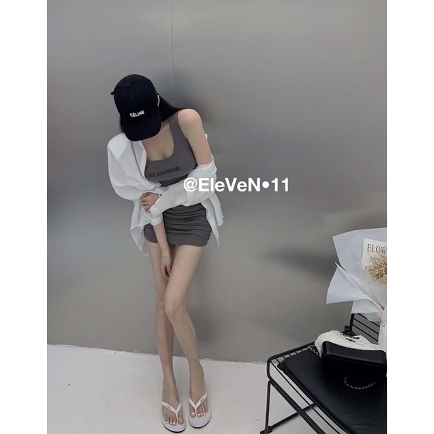 ( Ảnh thật ) 1675 Váy body khoét lưng đệm ngực in chữ