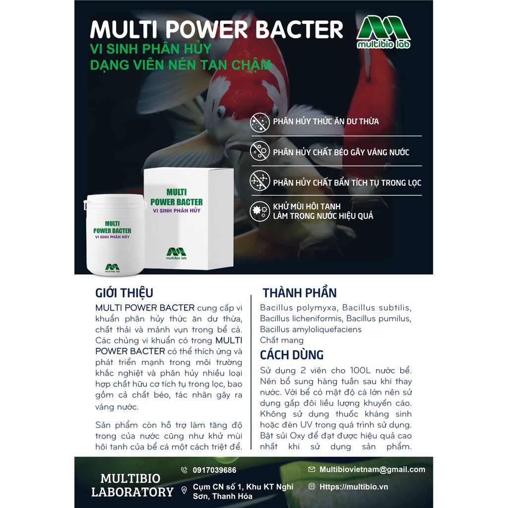 Multi Powder Bacter - Vi Sinh Phân Hủy Thức Ăn Thừa, Chất Thải và Mảnh vụn trong bể cá