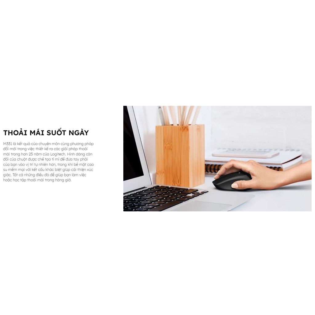Chuột Không Dây yên tĩnh , giảm ồn Logitech M331 - Chính Hãng BH 1 Năm