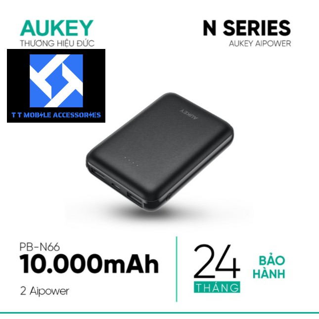 Pin Sạc Dự Phòng 10000mAh AUKEY PB-N66, siêu nhỏ gọn, chính hãng Aukey Vietnam, mới 100%, B/hành 2 n