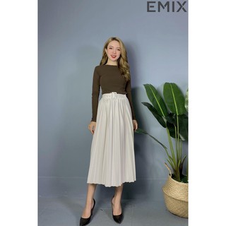 Chân váy dập ly màu trắng EMIX