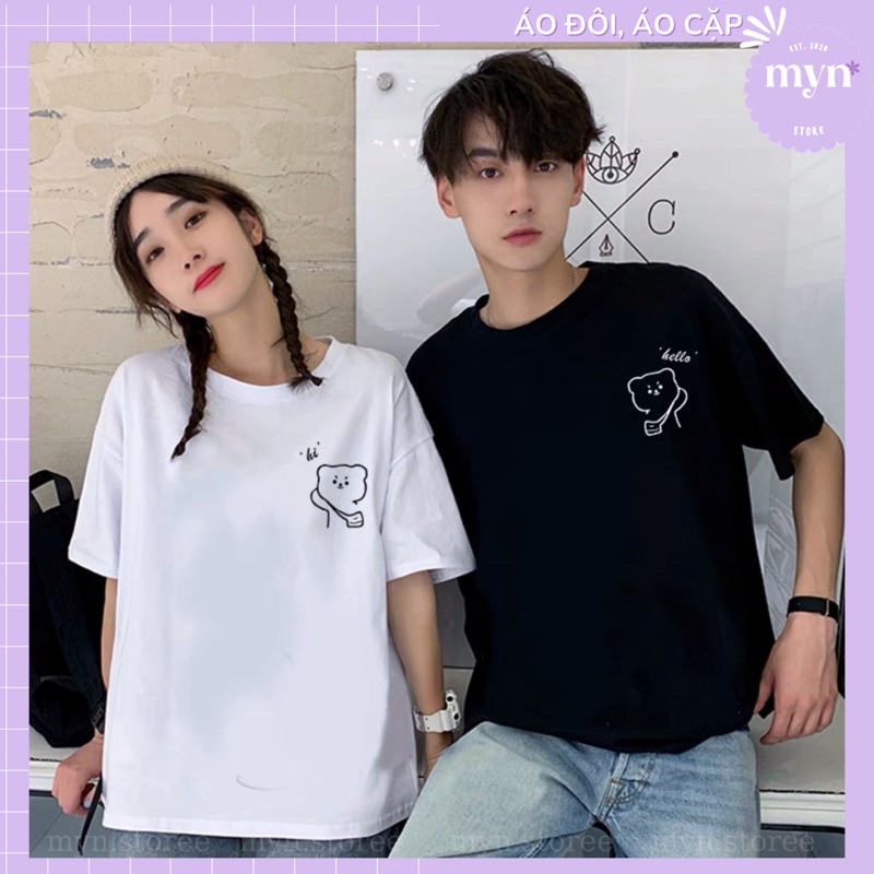 Áo thun cặp đôi hoạt tiết dễ thương chất cotton, form rộng siêu đẹp, Áo phông cặp đôi Unisex Nam Nữ
