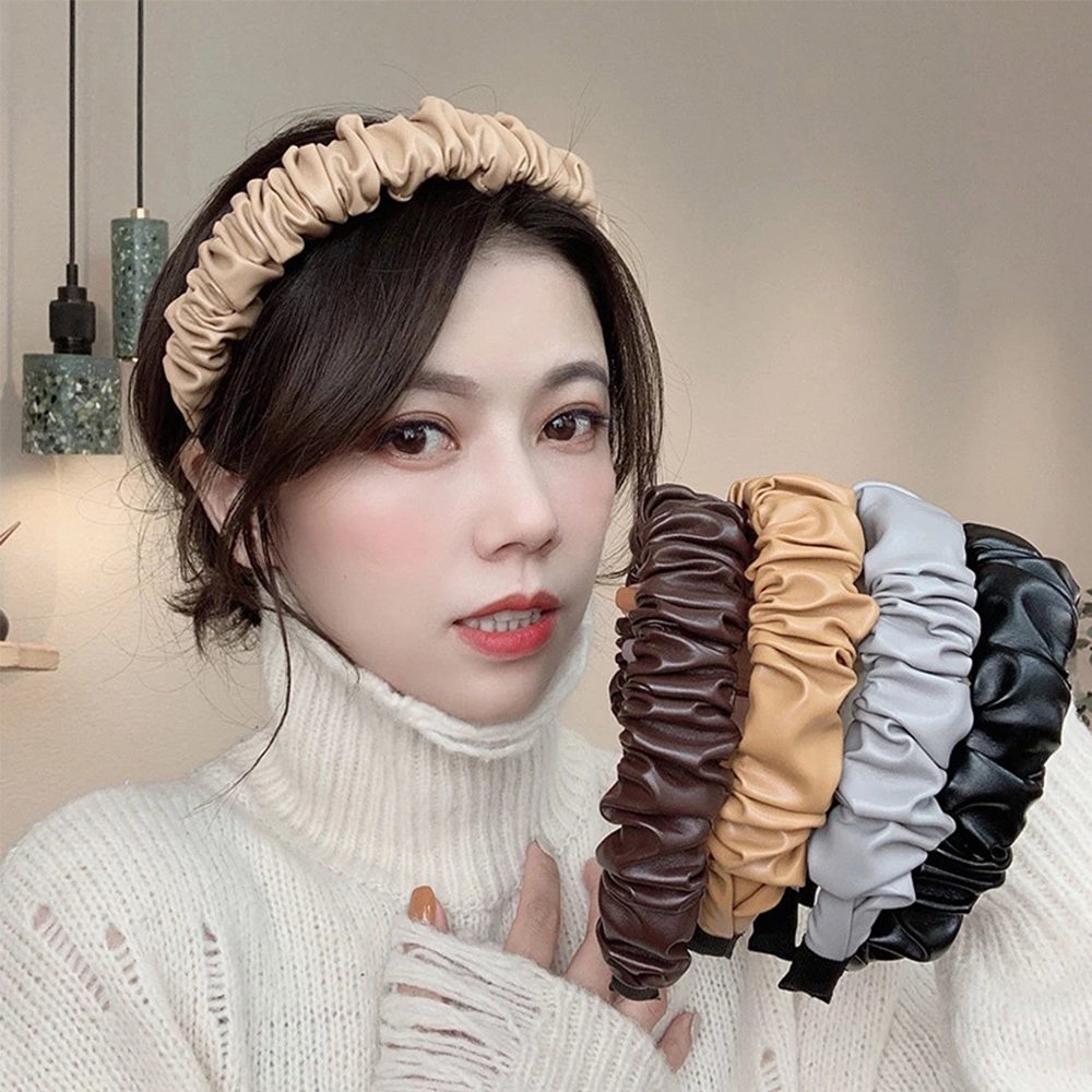 Cài Tóc Da Pu Màu Trơn Thiết Kế Đơn Giản Phong Cách Vintage Cho Nữ Nhiều Màu Sắc 2life