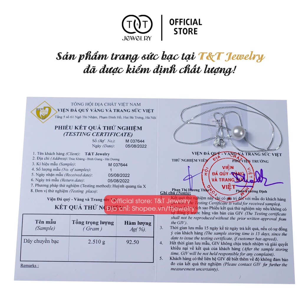 Dây chuyền Bạc nữ Ngọc Trai Nhân Tạo sang trọng T&amp;T Jewelry Bạc Ý cao cấp DC022