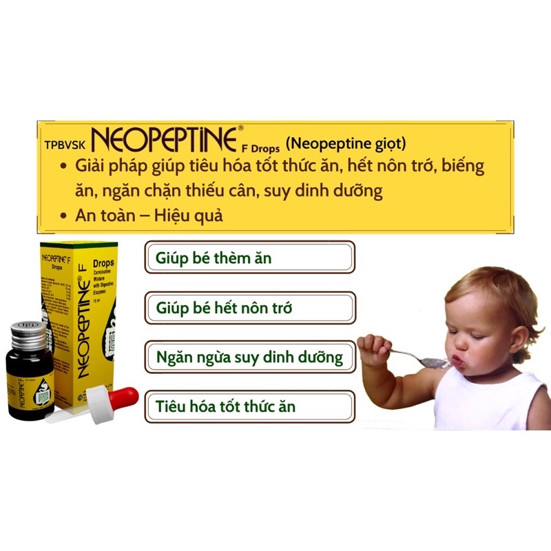 Dung dịch nhỏ giọt NEOPEPTINE - Hỗ trợ tăng cường tiêu hoá , giảm ợ hơi đầy bụng ở trẻ nhỏ