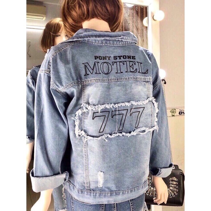 Áo khoác jean nữ thêu chữ HOTTREND có mủ cao cấp- chất denim chuẫn hàng shop BEN shop0807 KJ2