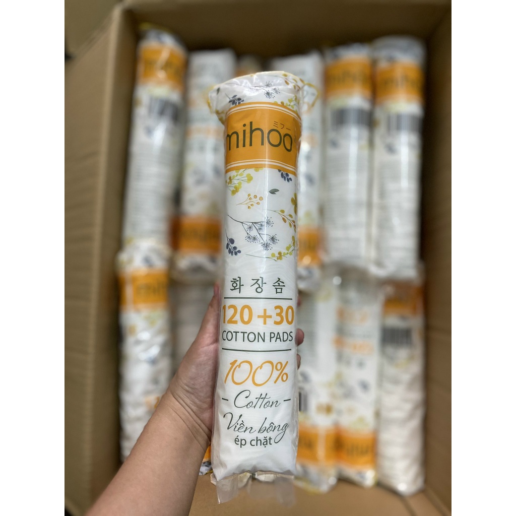 BÔNG TẨY TRANG MIHOO 150 PADS - SẠCH BÃ NHỜN 100% COTTON MỀM MỊN