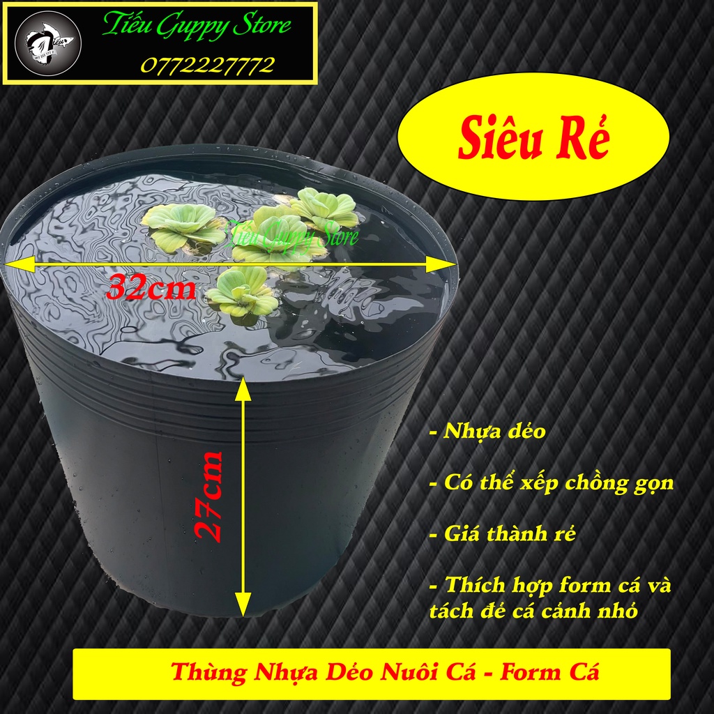 Thùng Nhựa Dẻo màu Đèn Thích Hợp Nuôi Cá, Tách Cá Đẻ và Form Cá. Kích Thước Cao 27cm, Đường Kính 32cm