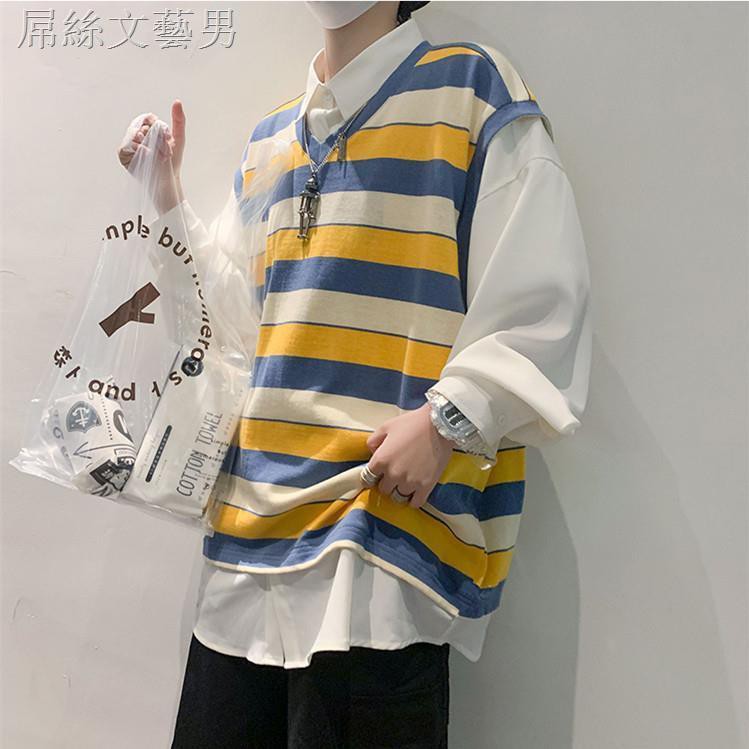 Áo Sweater Cổ Sơ Mi Kẻ Sọc Phối Màu Cá Tính Cho Nam Màu Sắc