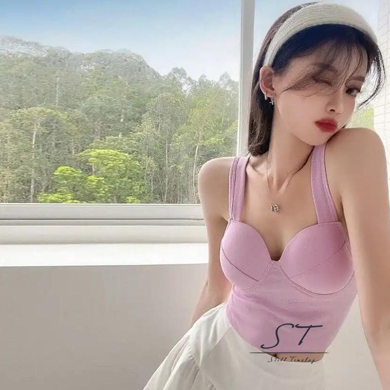 NFW-Women´s Seamless Bra Vest, Ultra Comfort Suspender V Neck Seamless Gathered Bralette Tank Tops