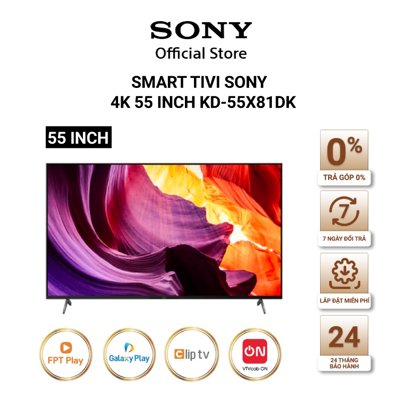 [Nhập ELMAL1TR5 giảm 8% đơn 5TR] Google Tivi Sony 4K Ultra HD 55 inch KD-55X81DK - Miễn Phí Lắp Đặt