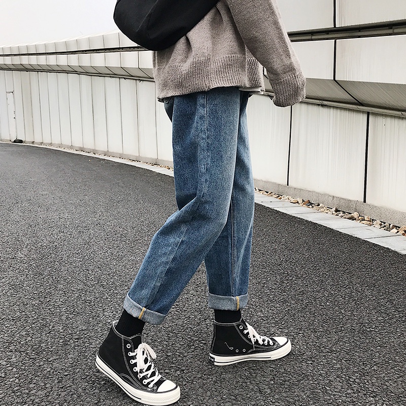 Quần Jean Ống Rộng Phong Cách Retro Nhật Bản Thời Trang Xuân Thu Cho Nam
