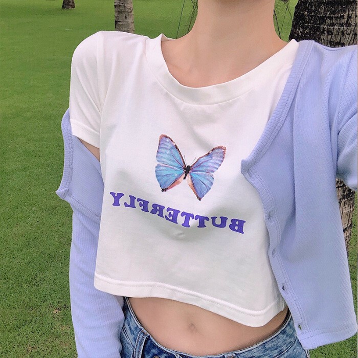 Áo croptop nữ , áo thun croptop cổ tròn tay ngắn MEDIA đẹp