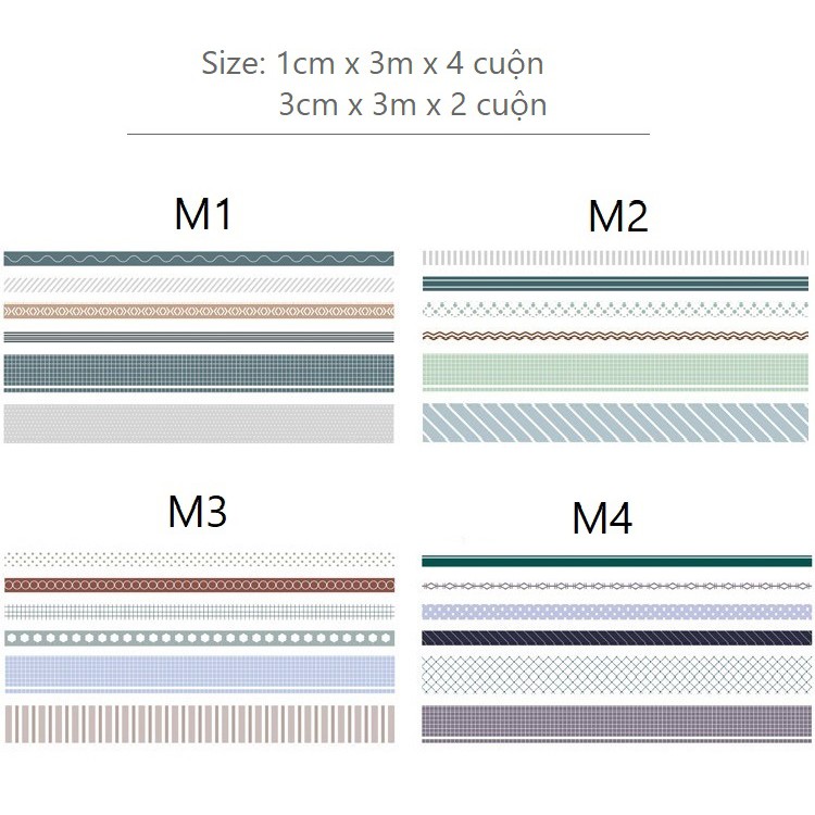 Set băng dính washi tape caro trang trí planner WST232