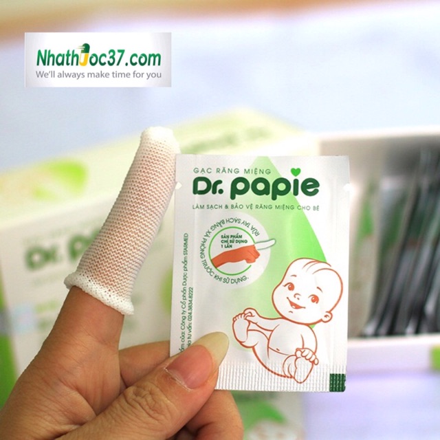 Gạc rơ lưỡi cho bé Dr Papie hộp 30 gói - Gạc răng miệng Dr Papie từ thảo mộc giúp làm sạch và bảo vệ răng miệng cho bé