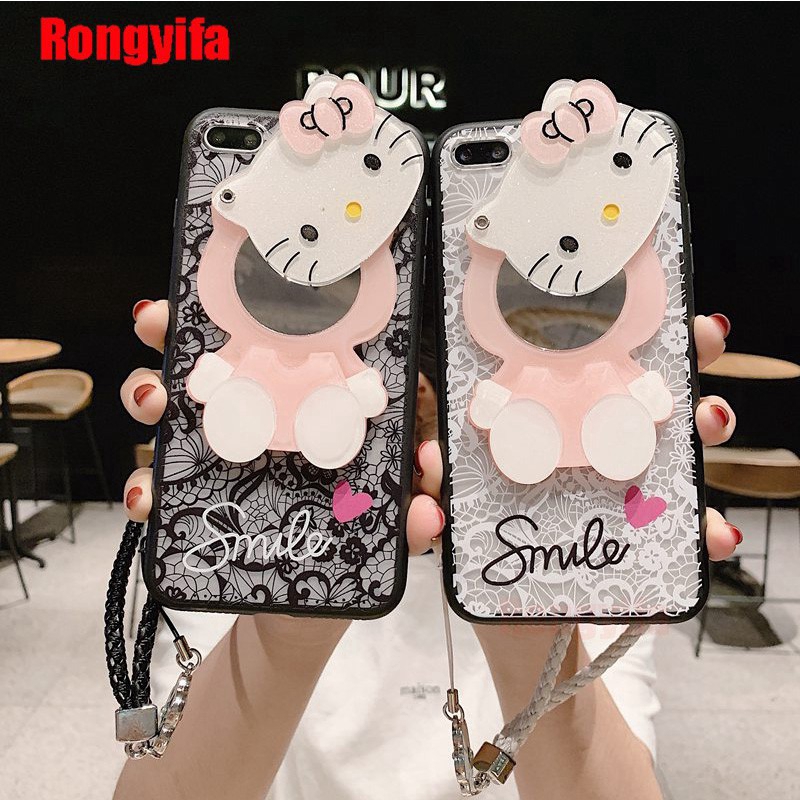 Ốp điện thoại họa tiết hello kitty có gương sang trọng dành cho iPhone SE 2020 XS Max XR X 8 7 Plus 6 6s 5 5s SE