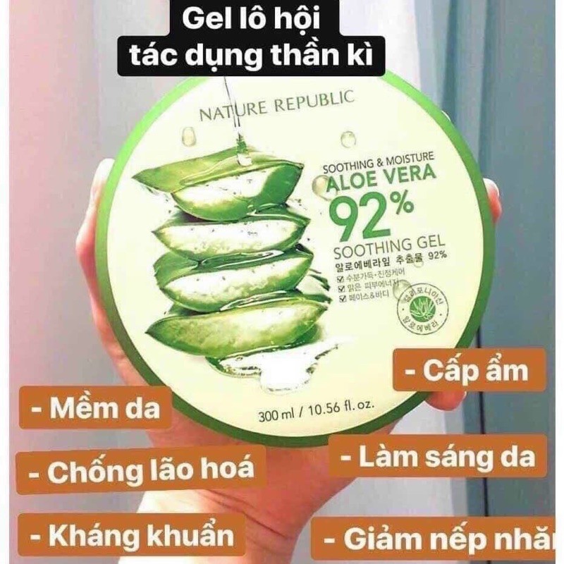 Gel lô hội Nature Republic 92% 300ml, gel đa di năng lô hội, Hana forever