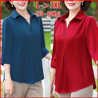 GOTI - Áo Trung Niên Nữ Cao Cấp Dáng Rộng Eo Tay Lỡ Cổ Sơ mi Tặng Mẹ U50 U60 Nhiều Size 3A01